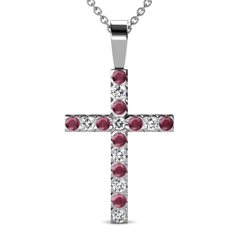 Aja Rhodolite Garnet and Diamond Cross Pendant 
