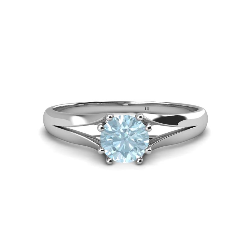 Flora 6.50 mm Round Aquamarine Solitaire Engagement Ring 