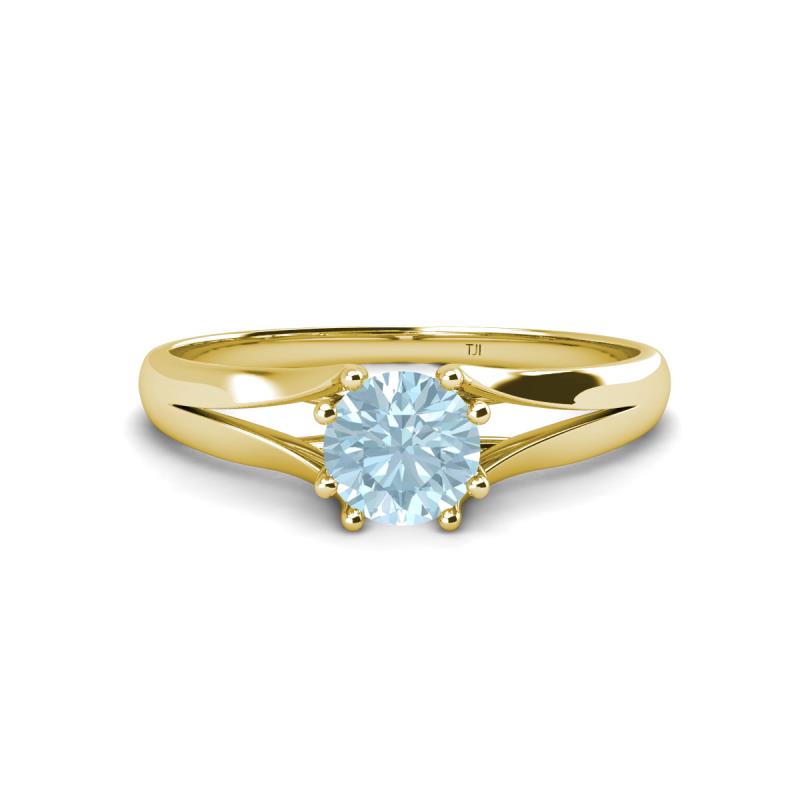 Flora 6.50 mm Round Aquamarine Solitaire Engagement Ring 