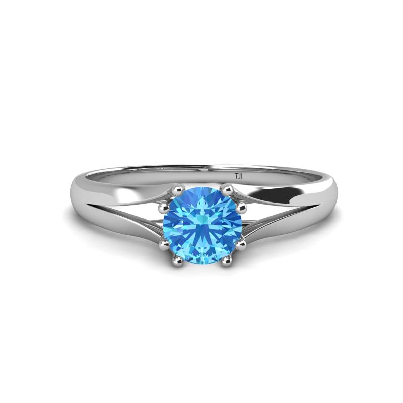 Flora 6.50 mm Round Blue Topaz Solitaire Engagement Ring 