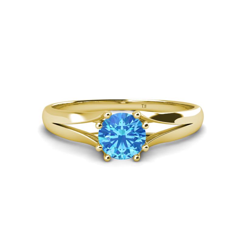 Flora 6.50 mm Round Blue Topaz Solitaire Engagement Ring 
