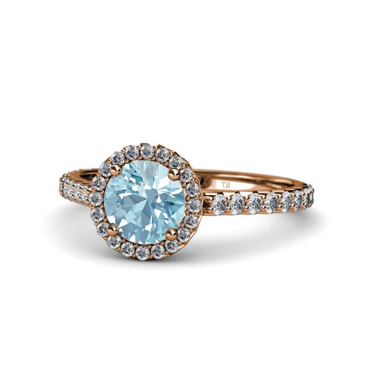 Abeni 1.25 ctw (6.50 mm) Round Aquamarine and Diamond Halo Engagement Ring   