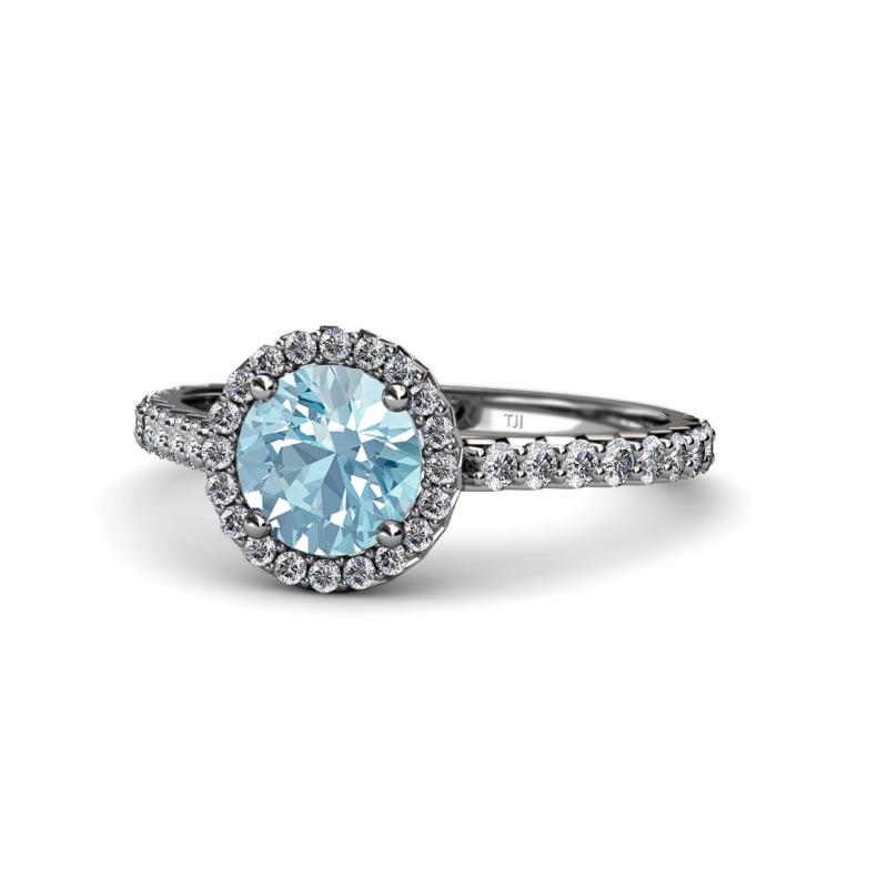 Abeni 1.25 ctw (6.50 mm) Round Aquamarine and Diamond Halo Engagement Ring   