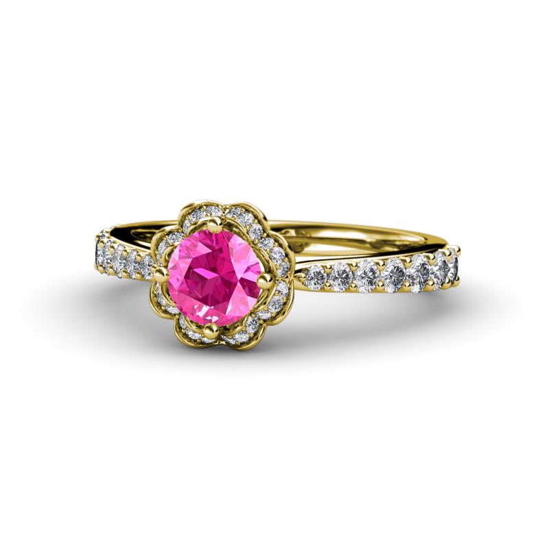 Florus Pink Sapphire and Diamond Halo Engagement Ring 
