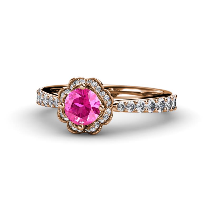 Florus Pink Sapphire and Diamond Halo Engagement Ring 