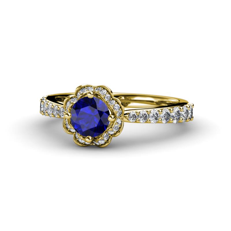 Florus Blue Sapphire and Diamond Halo Engagement Ring 
