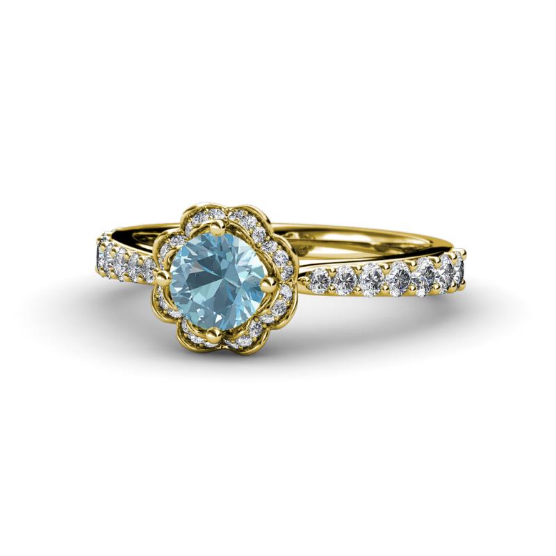 Florus Aquamarine and Diamond Halo Engagement Ring 
