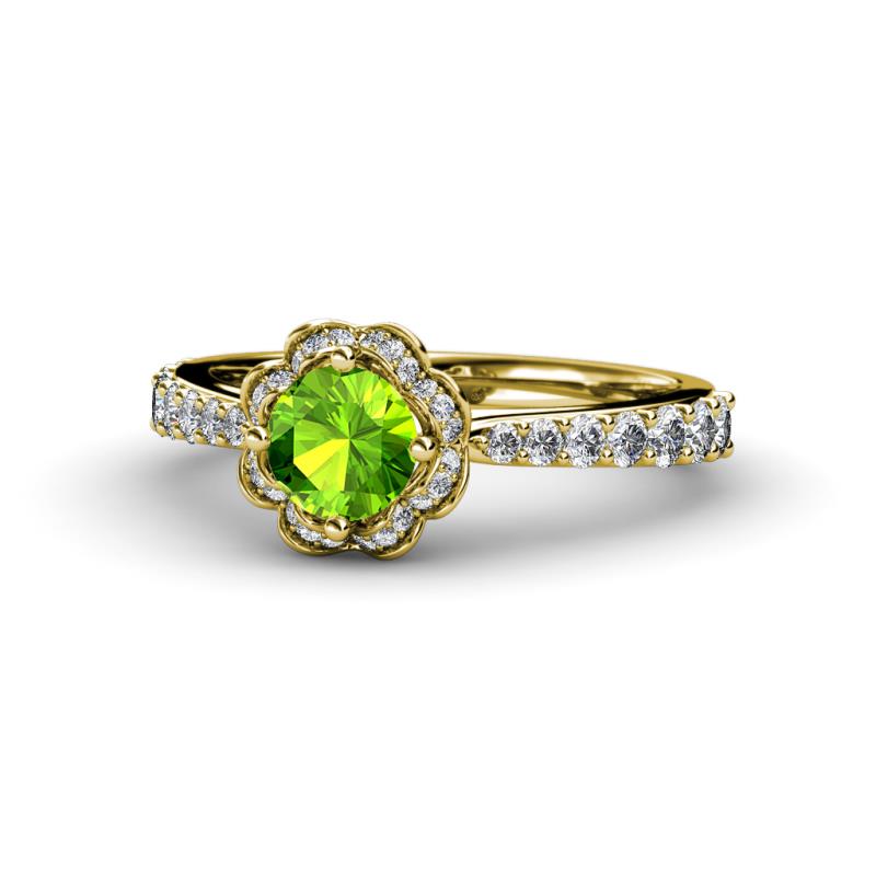 Florus Peridot and Diamond Halo Engagement Ring 