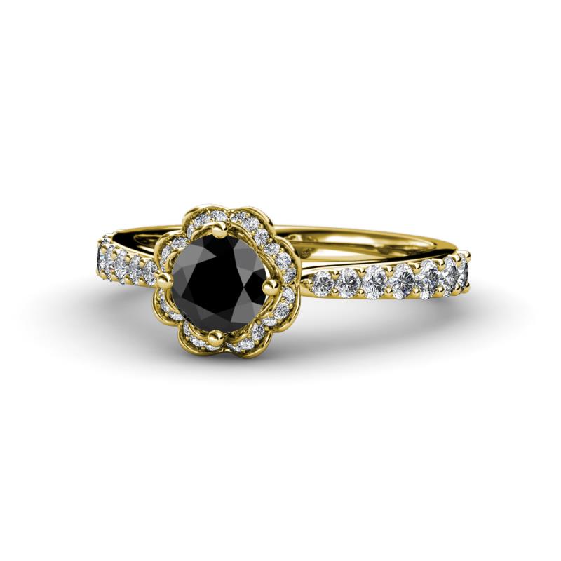 Florus Black and White Diamond Halo Engagement Ring 