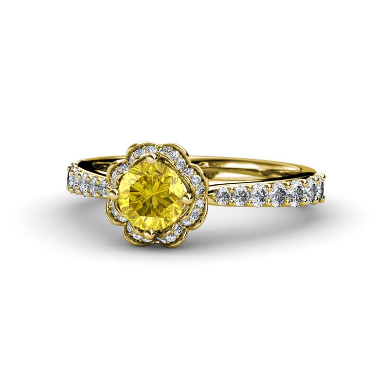 Florus Yellow Sapphire and Diamond Halo Engagement Ring 