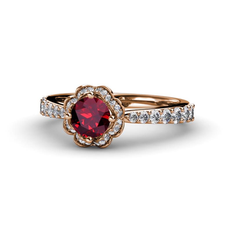 Florus Ruby and Diamond Halo Engagement Ring 