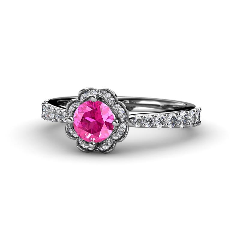 Florus Pink Sapphire and Diamond Halo Engagement Ring 
