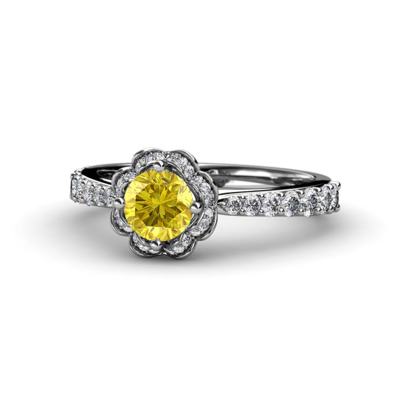 Florus Yellow Sapphire and Diamond Halo Engagement Ring 