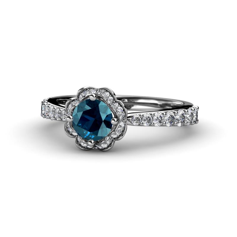 Florus Blue and White Diamond Halo Engagement Ring 