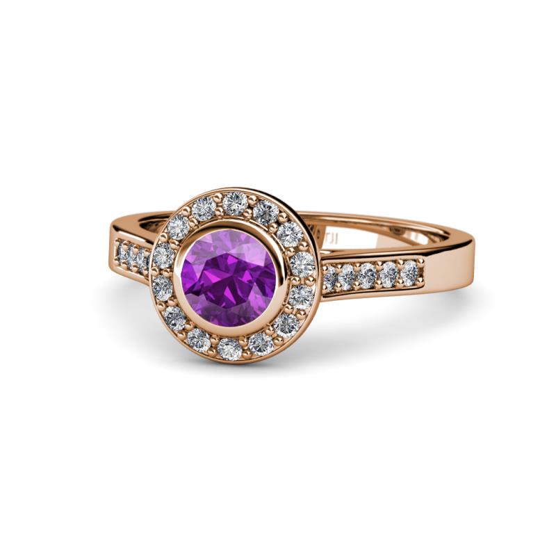 Ara Amethyst and Diamond Halo Engagement Ring 