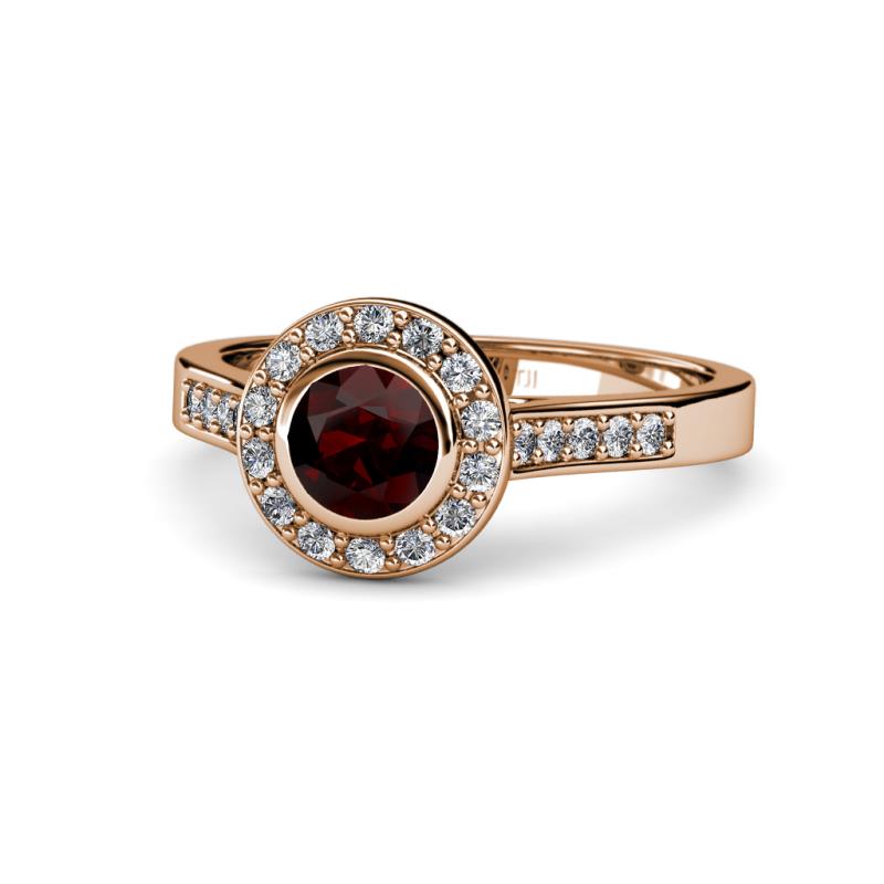 Ara Red Garnet and Diamond Halo Engagement Ring 
