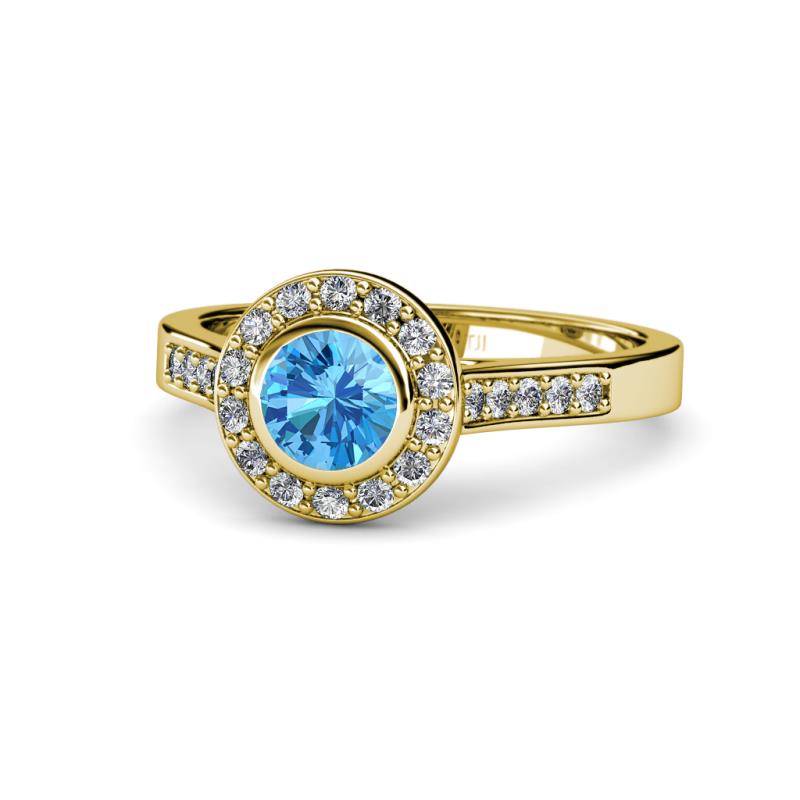 Ara Blue Topaz and Diamond Halo Engagement Ring 