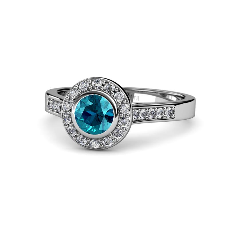 Ara London Blue Topaz and Diamond Halo Engagement Ring 