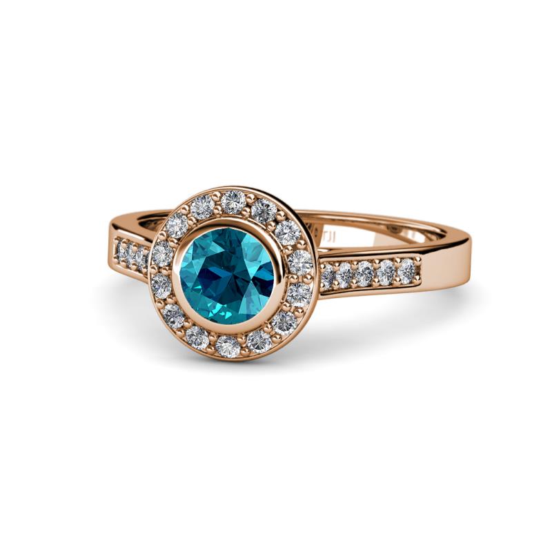 Ara London Blue Topaz and Diamond Halo Engagement Ring 