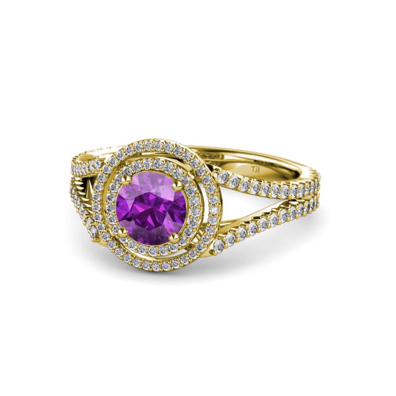 Elle Amethyst and Diamond Double Halo Engagement Ring 