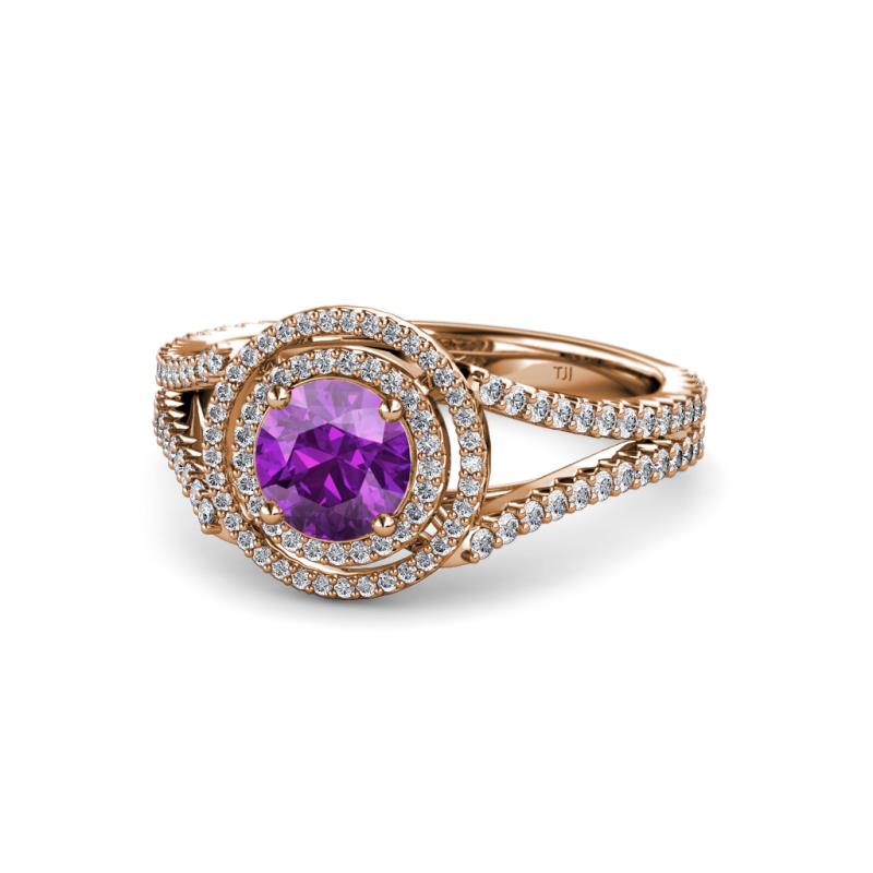 Elle Amethyst and Diamond Double Halo Engagement Ring 