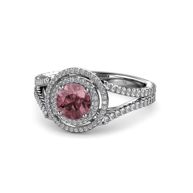Elle Rhodolite Garnet and Diamond Double Halo Engagement Ring 