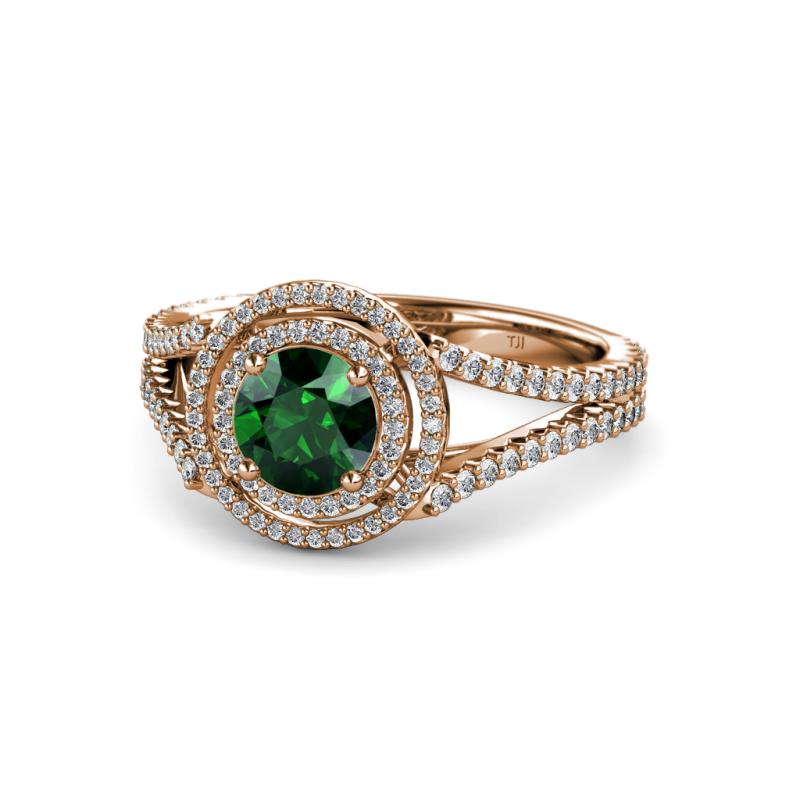 Elle Emerald and Diamond Double Halo Engagement Ring 