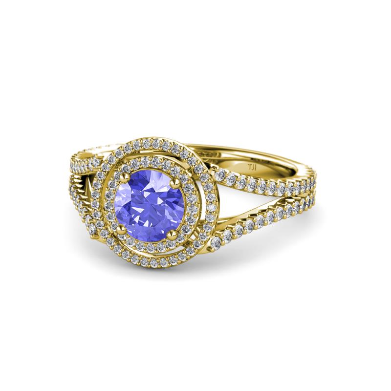 Elle Tanzanite and Diamond Double Halo Engagement Ring 