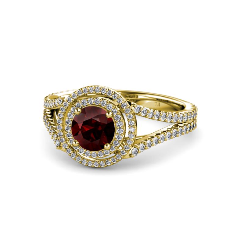 Elle Red Garnet and Diamond Double Halo Engagement Ring 