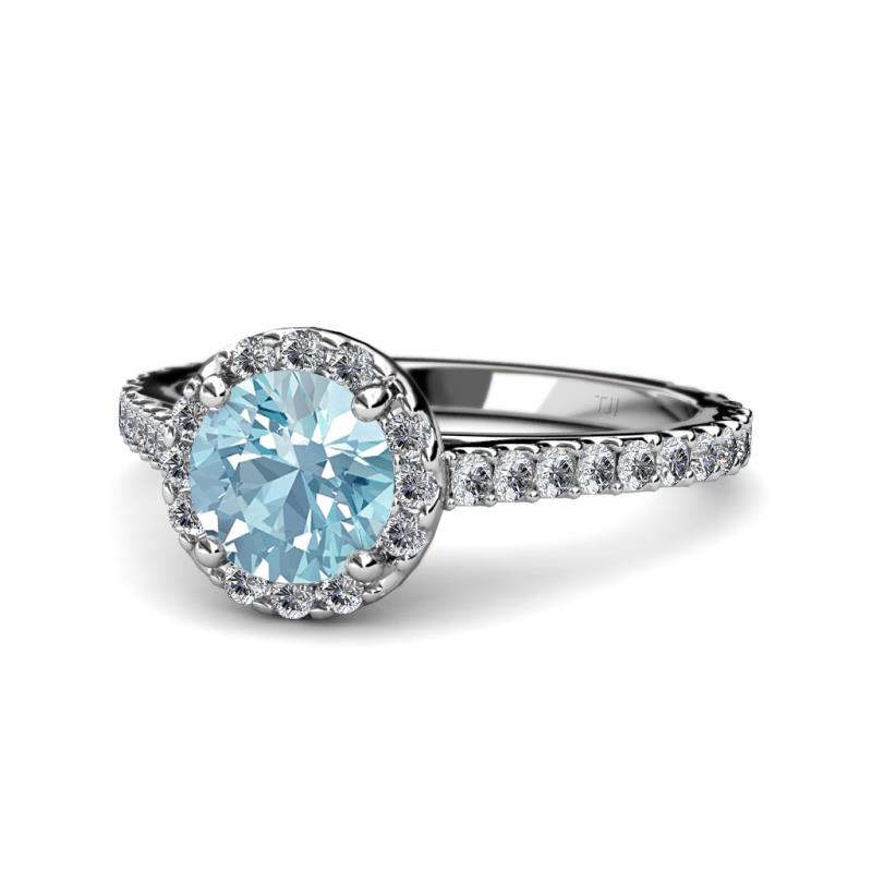 Miah Aquamarine and Diamond Halo Engagement Ring 