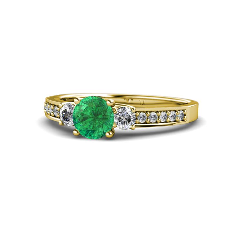 Dzeni Emerald and Diamond Three Stone with Side Diamond Ring  
