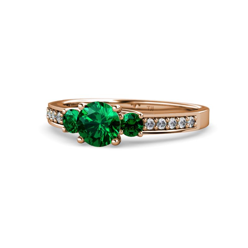 Dzeni Emerald Three Stone with Side Diamond Ring 