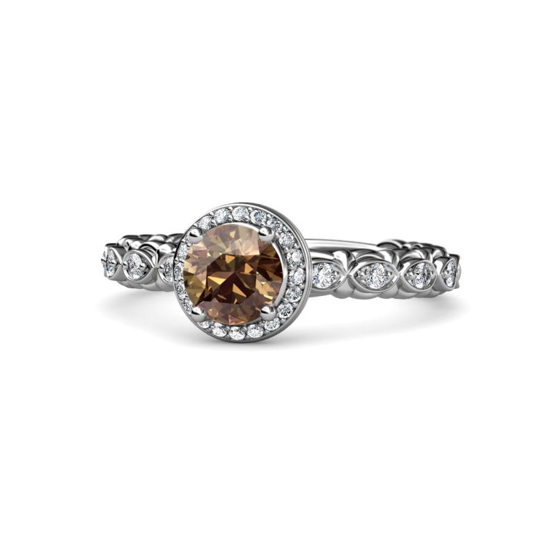 Riona Signature Smoky Quartz and Diamond Halo Engagement Ring 