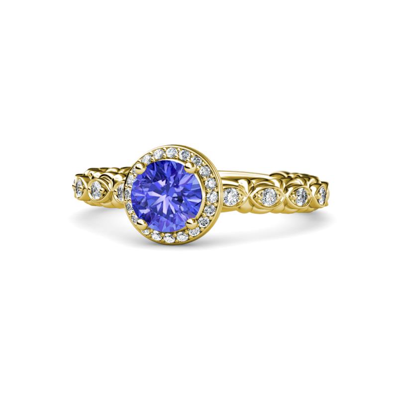 Riona Signature Tanzanite and Diamond Halo Engagement Ring 