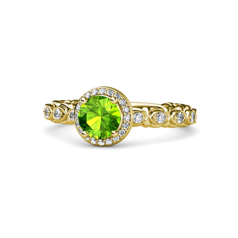 Riona Signature Peridot and Diamond Halo Engagement Ring 