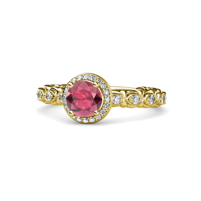 Riona Signature Rhodolite Garnet and Diamond Halo Engagement Ring 