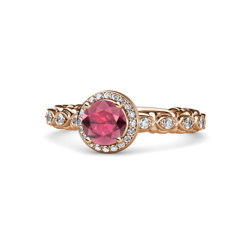 Riona Signature Rhodolite Garnet and Diamond Halo Engagement Ring 