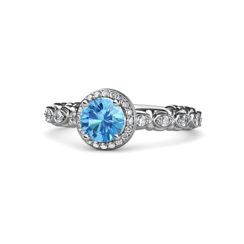Riona Signature Blue Topaz and Diamond Halo Engagement Ring 