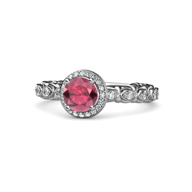 Riona Signature Rhodolite Garnet and Diamond Halo Engagement Ring 