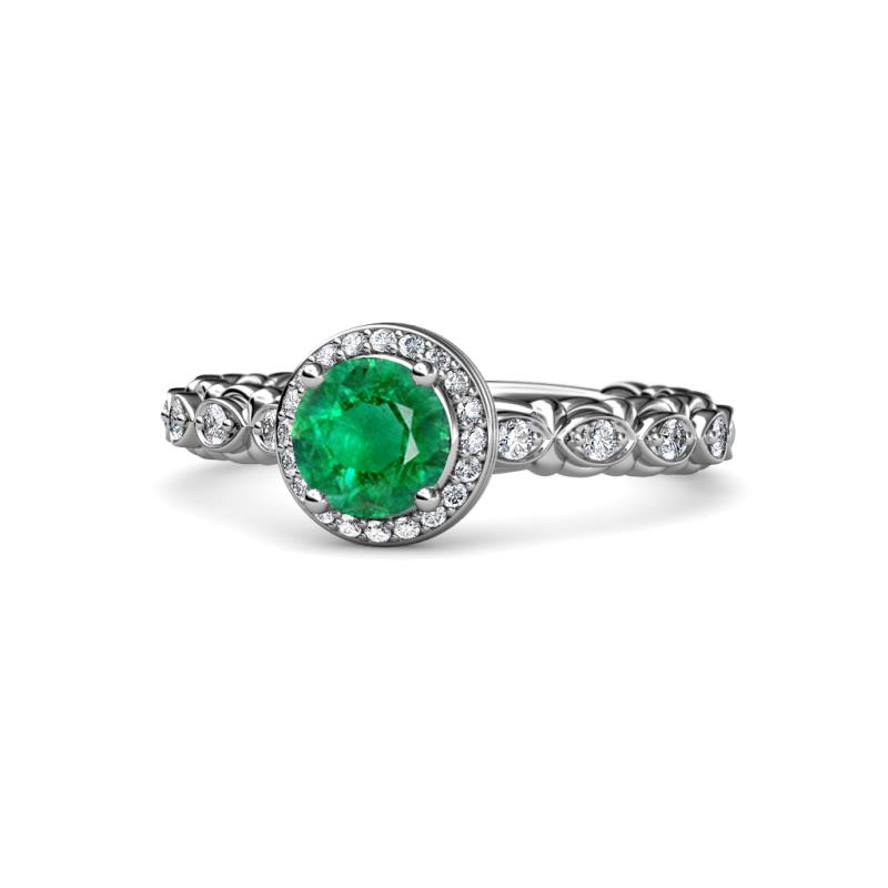 Riona Signature Emerald and Diamond Halo Engagement Ring 