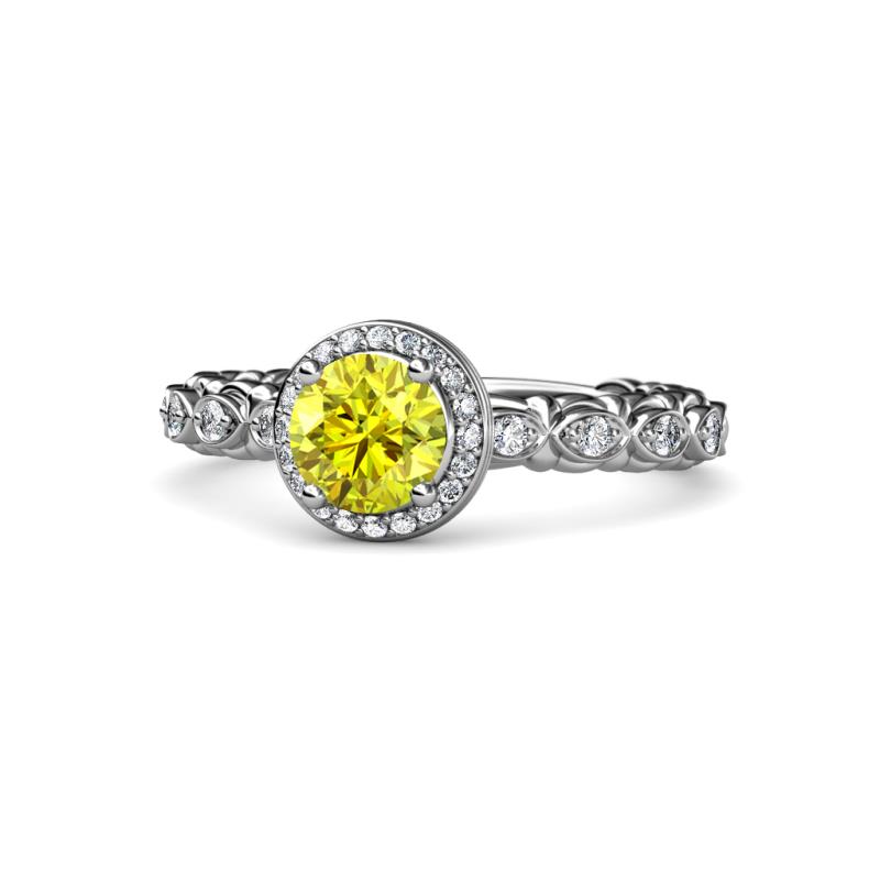 Riona Signature Yellow and White Diamond Halo Engagement Ring 
