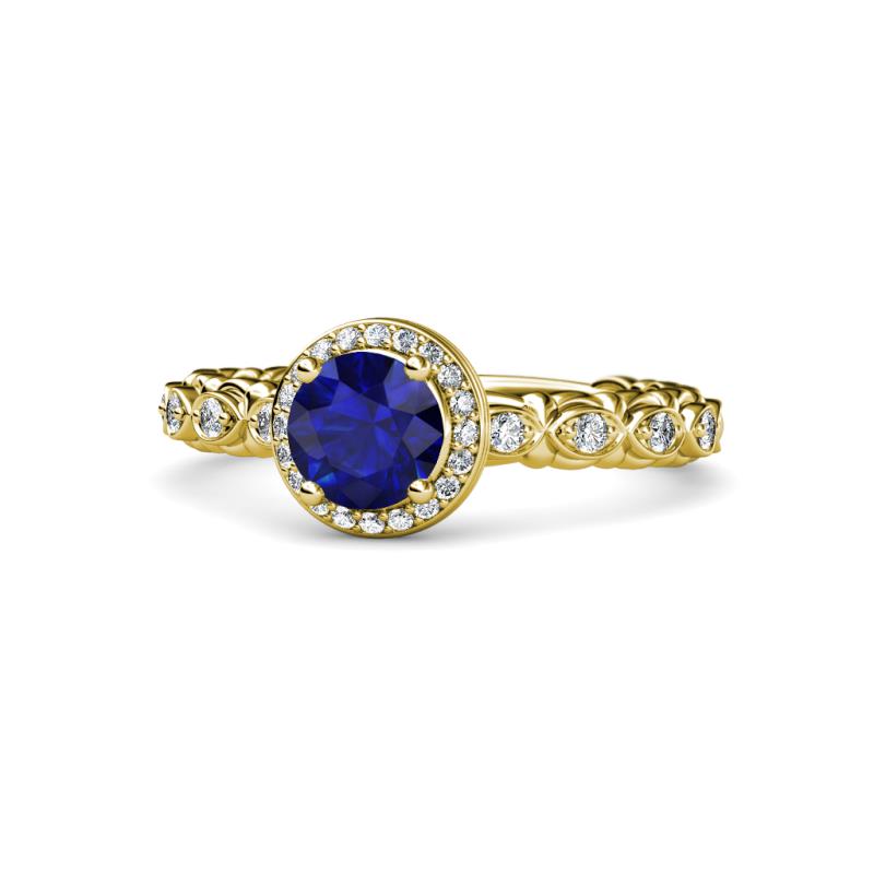 Riona Signature Blue Sapphire and Diamond Halo Engagement Ring 