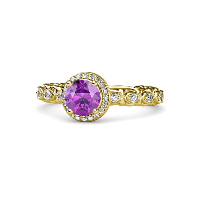Riona Signature Amethyst and Diamond Halo Engagement Ring 