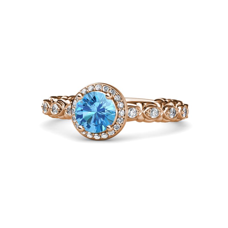 Riona Signature Blue Topaz and Diamond Halo Engagement Ring 