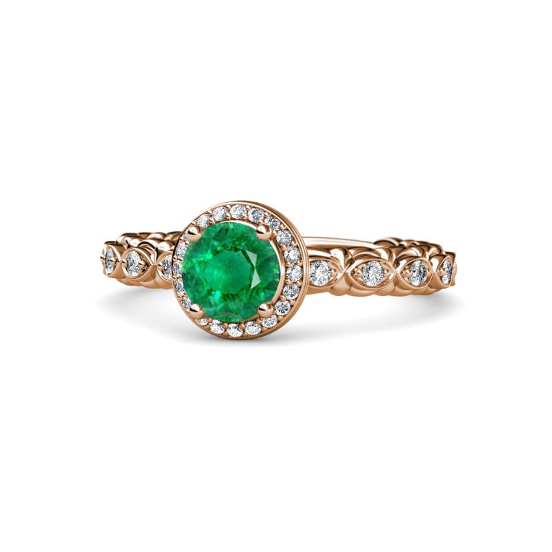 Riona Signature Emerald and Diamond Halo Engagement Ring 