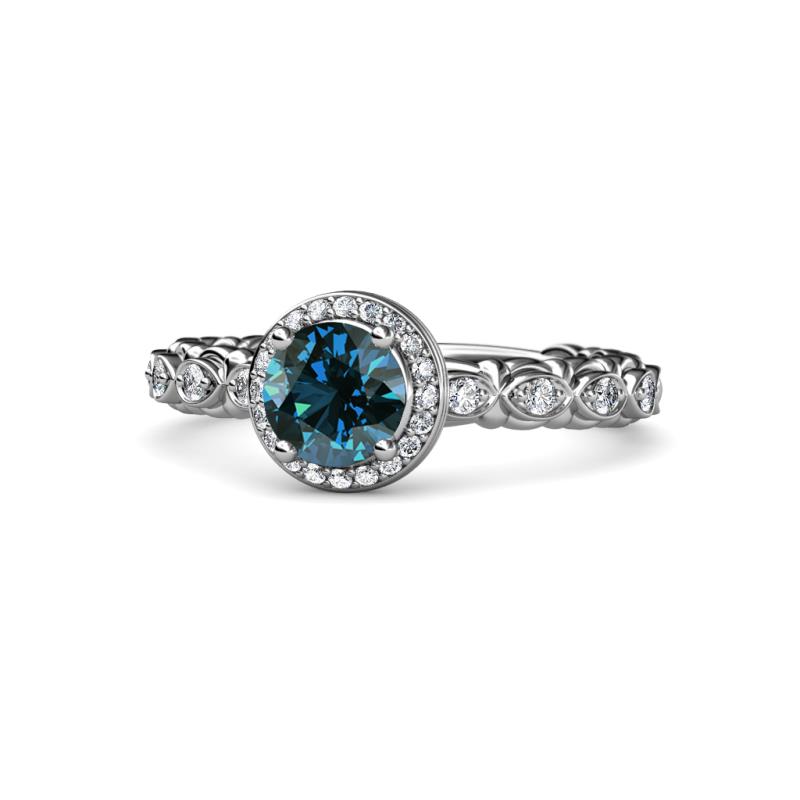Riona Signature Blue and White Diamond Halo Engagement Ring 