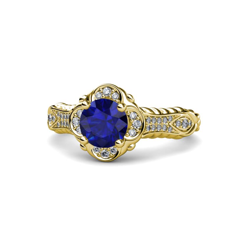 Maura Signature Blue Sapphire and Diamond Floral Halo Engagement Ring 