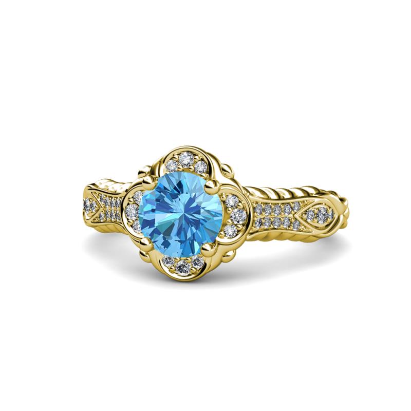 Maura Signature Blue Topaz and Diamond Floral Halo Engagement Ring 