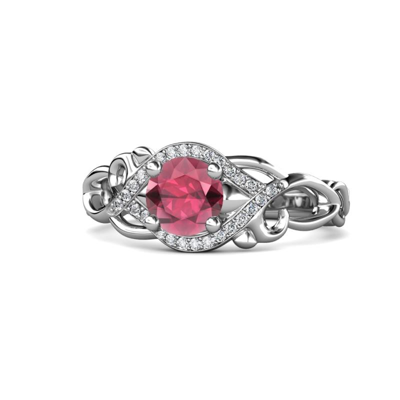 Fineena Signature Rhodolite Garnet and Diamond Engagement Ring 