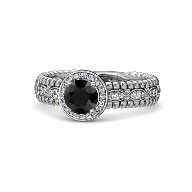 Cera Signature Black and White Diamond Halo Engagement Ring 
